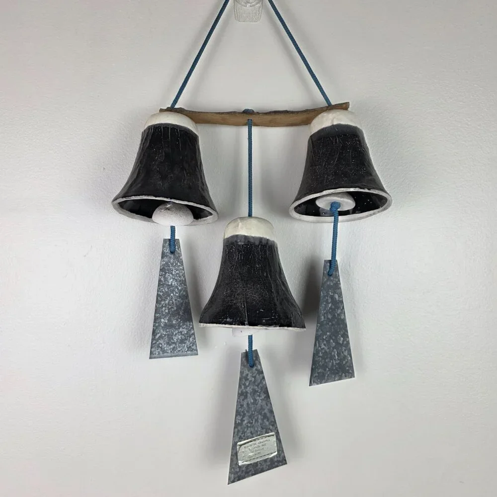 Handmade Orville Hill Prescott Arizona Hanging Ceramic Bells Metal Triangles